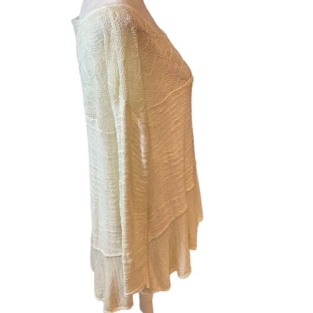 FREE PEOPLE Kristobel Ruffled Sweater, Cream, size Medium
